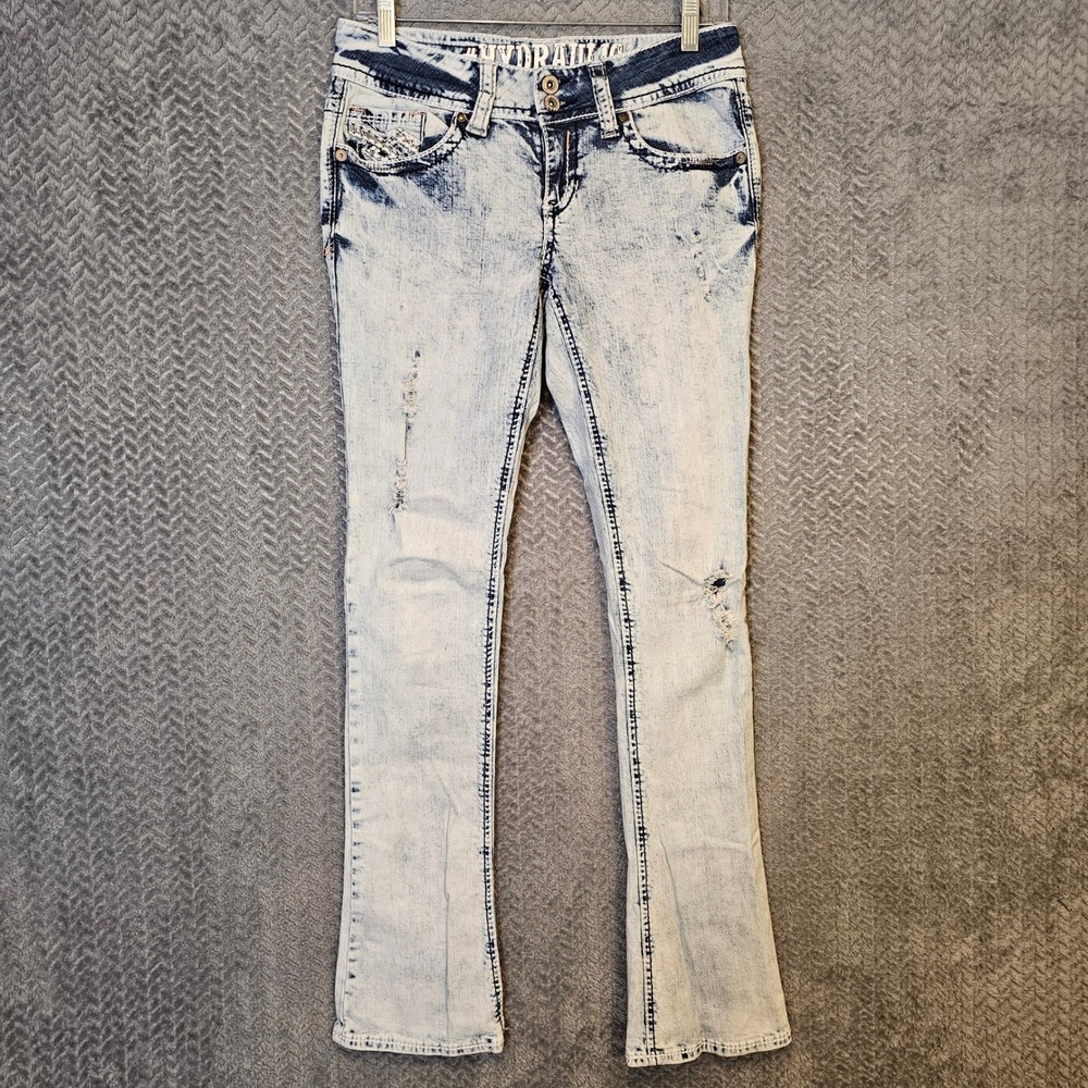 Hydraulic Bailey Micro Boot Acid Wash Distressed Low Rise Jeans Womens Size 7/8